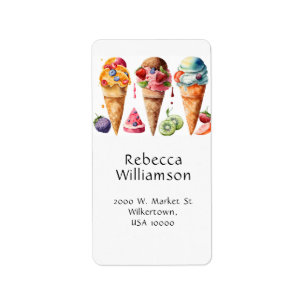 Fun, Colorful Summer Ice Cream Cones Label