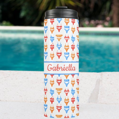 Fun Colorful Summer Pool Beach Personalized Name Thermal Tumbler