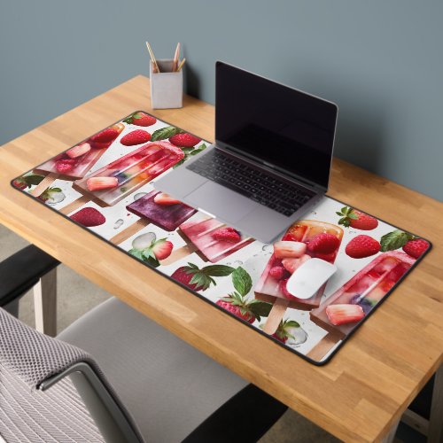 Fun Colorful Summer Popsicle   Strawberries Desk Mat