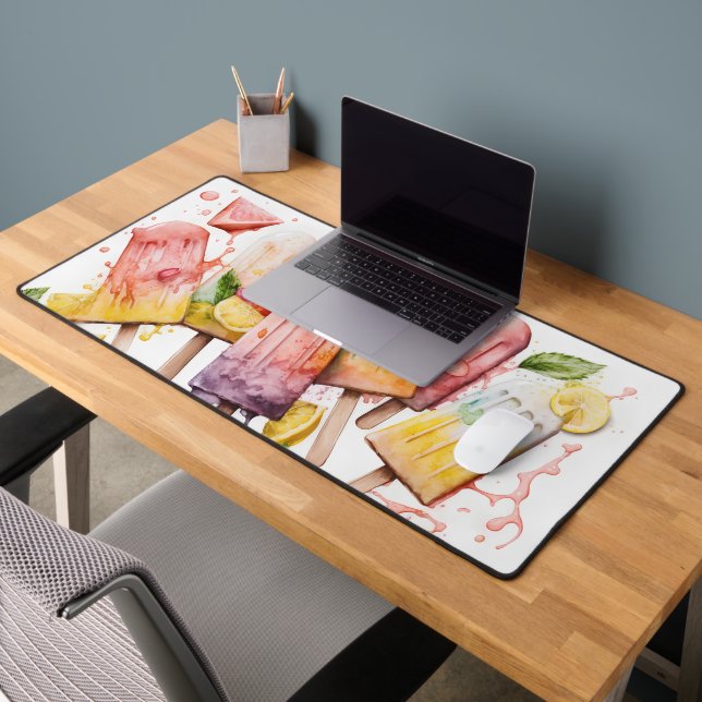 Fun Colorful Summer Popsicle Watercolor Desk Mat (Office 2)