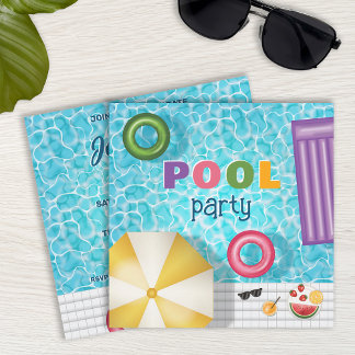 Fun Colorful Summer Swimming Pool Party Birthday Invitation