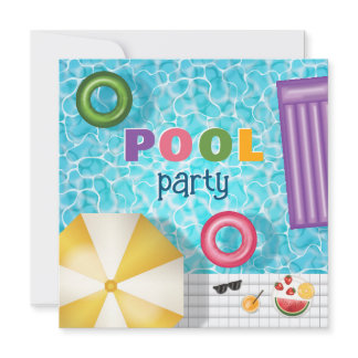 Fun Colorful Summer Swimming Pool Party Birthday Invitation