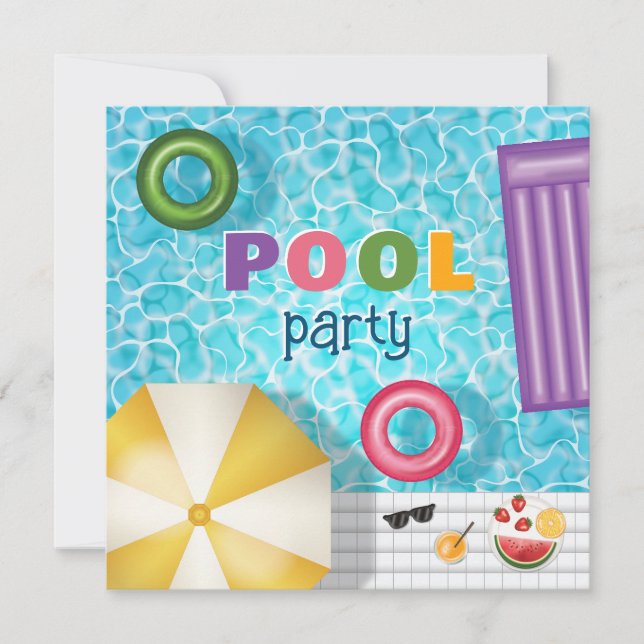 Fun Colorful Summer Swimming Pool Party Birthday Invitation (Front)