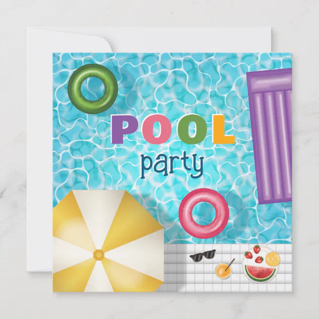 Fun Colorful Summer Swimming Pool Party Birthday Invitation | Zazzle