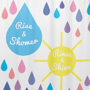 Fun Colorful Sun and Rain shower curtains with pun