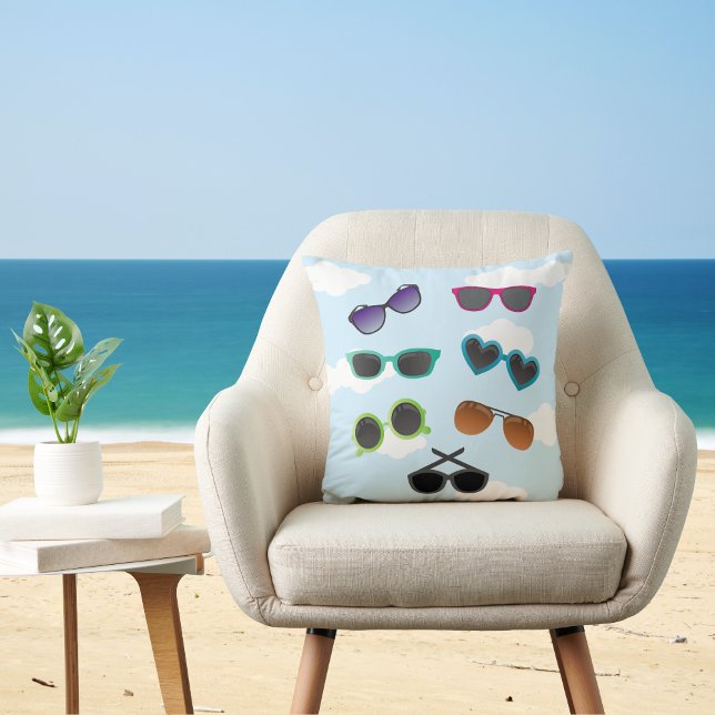 Fun Colorful Sunglasses Against Blue Sky Throw Pillow (Creator Uploaded)