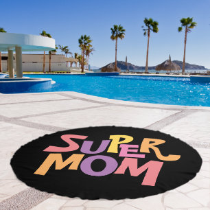 Fun Colorful Super Mom Word Art Quote Beach Towel