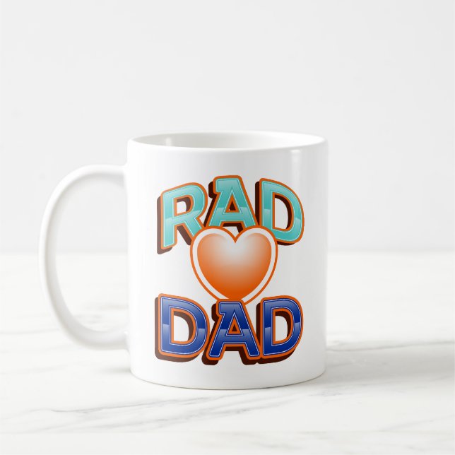 Fun Colorful Super Rad Dad Quote and Red Heart Coffee Mug (Left)