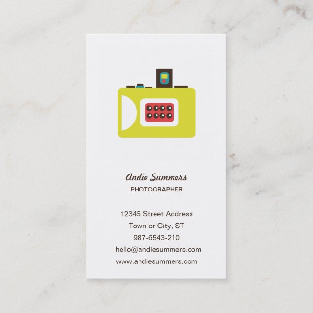 Fun Colorful Super S Camera Photographer Business Card (Front)