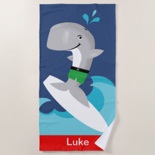Fun Colorful Surfing Whale Beach Towel