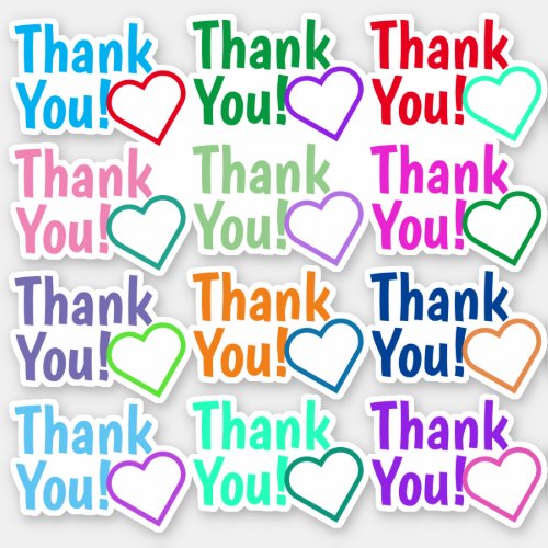 Fun Colorful Thank You  Heart Shape Stickers