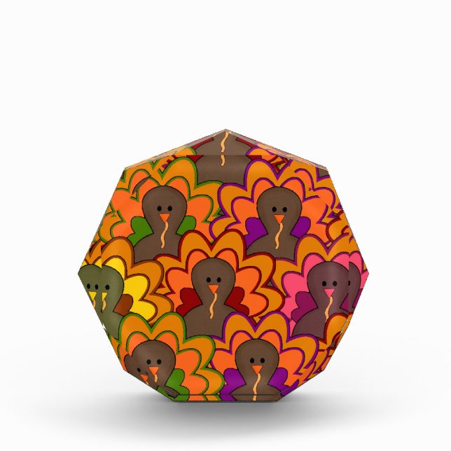 Fun Colorful Thanksgiving Turkeys Acrylic Award (Front)
