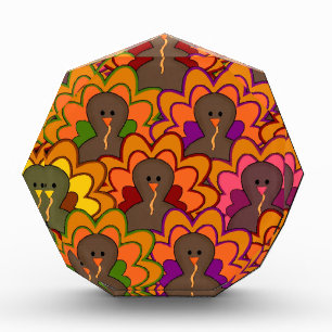 Fun Colorful Thanksgiving Turkeys Acrylic Award