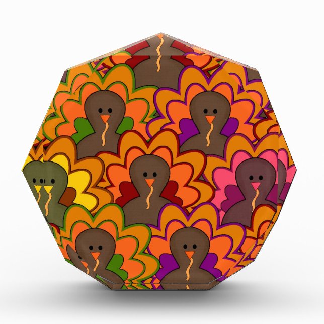 Fun Colorful Thanksgiving Turkeys Acrylic Award (Front)