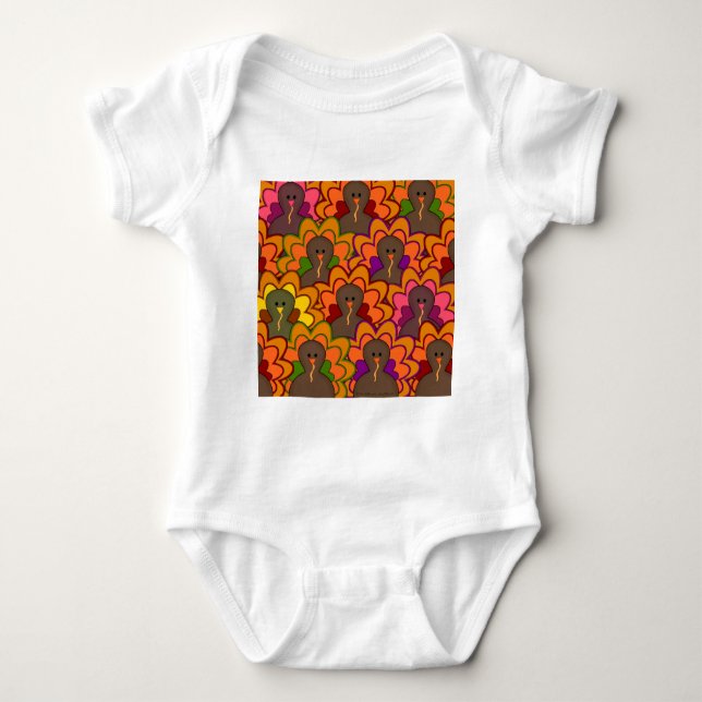 Fun Colorful Thanksgiving Turkeys Baby Bodysuit (Front)