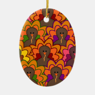 Fun Colorful Thanksgiving Turkeys Ceramic Ornament