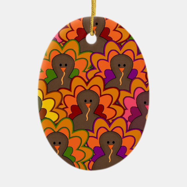 Fun Colorful Thanksgiving Turkeys Ceramic Ornament (Front)