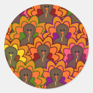 Fun Colorful Thanksgiving Turkeys Classic Round Sticker
