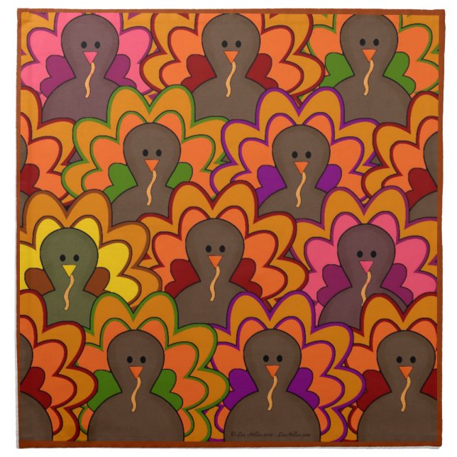 Fun Colorful Thanksgiving Turkeys Cloth Napkin (Front)