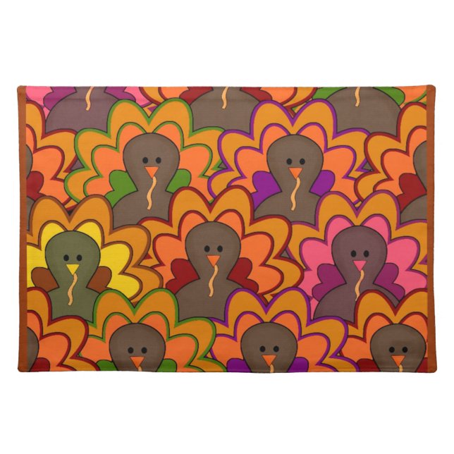 Fun Colorful Thanksgiving Turkeys Cloth Placemat (Front)