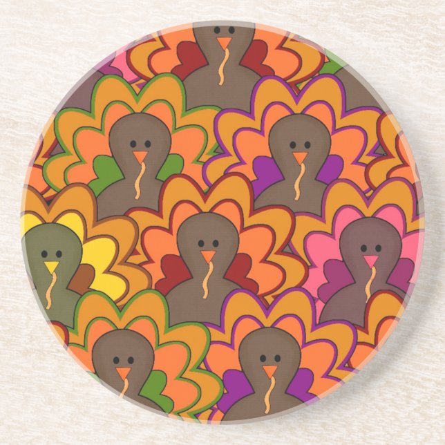 Fun Colorful Thanksgiving Turkeys Drink Coaster (Front)