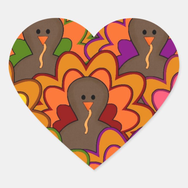 Fun Colorful Thanksgiving Turkeys Heart Sticker (Front)