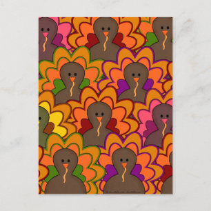 Fun Colorful Thanksgiving Turkeys Holiday Postcard