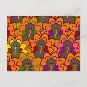 Fun Colorful Thanksgiving Turkeys Holiday Postcard