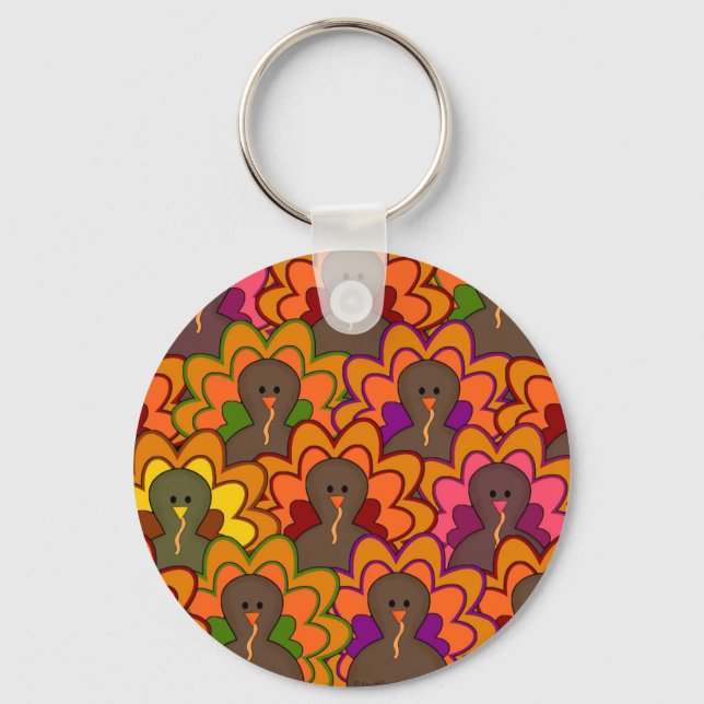 Fun Colorful Thanksgiving Turkeys Keychain (Front)