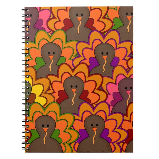 Fun Colorful Thanksgiving Turkeys Notebook (Front)