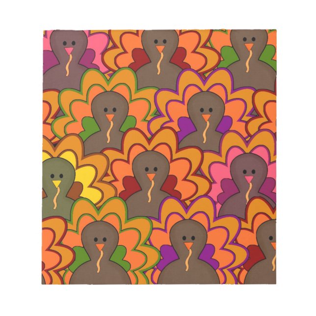 Fun Colorful Thanksgiving Turkeys Notepad (Front)