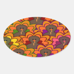 Fun Colorful Thanksgiving Turkeys Oval Sticker