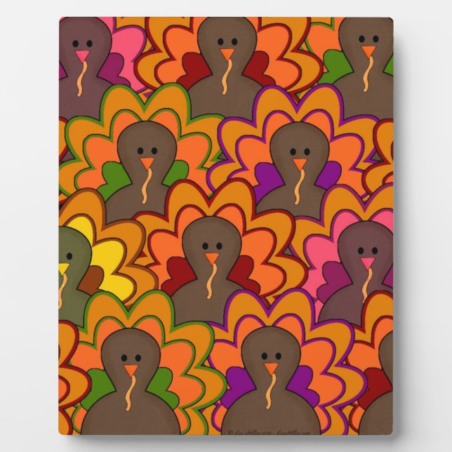 Fun Colorful Thanksgiving Turkeys Plaque (Front)