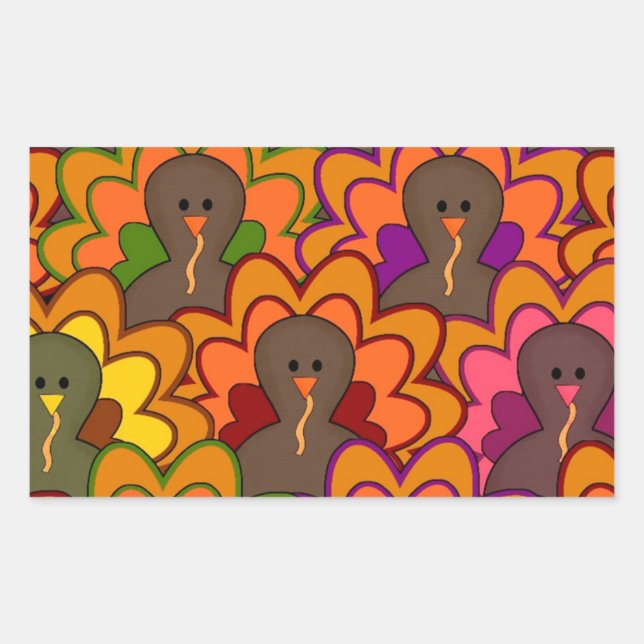 Fun Colorful Thanksgiving Turkeys Rectangular Sticker (Front)