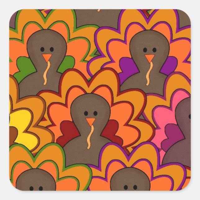 Fun Colorful Thanksgiving Turkeys Square Sticker (Front)
