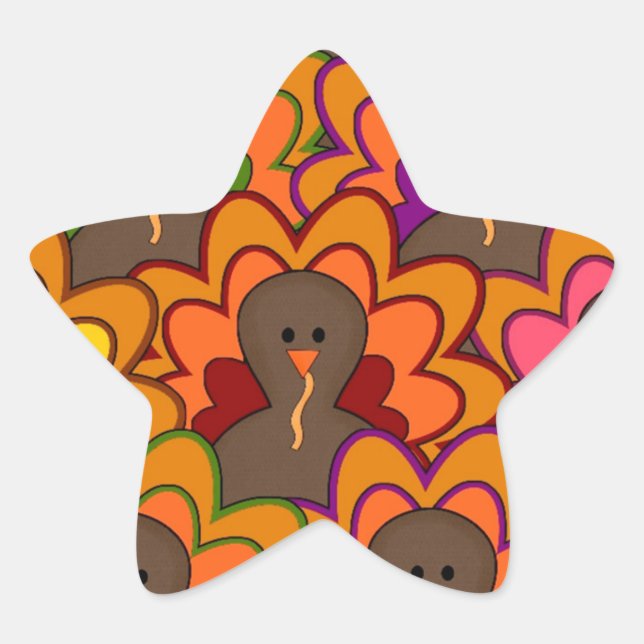 Fun Colorful Thanksgiving Turkeys Star Sticker (Front)