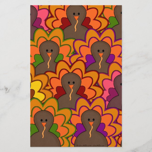 Fun Colorful Thanksgiving Turkeys Stationery (Front)