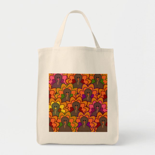 Fun Colorful Thanksgiving Turkeys Tote Bag (Front)