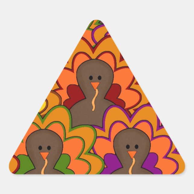 Fun Colorful Thanksgiving Turkeys Triangle Sticker (Front)