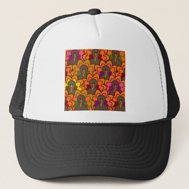 Fun Colorful Thanksgiving Turkeys Trucker Hat (Front)