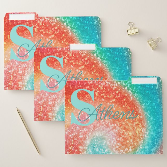 Fun Colorful Tie Dye Glitter File Folder (Set)