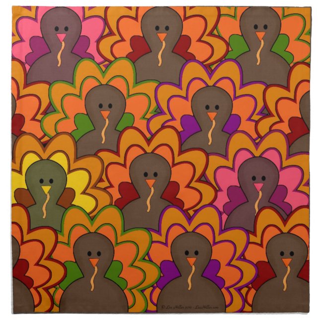 Fun Colorful Turkeys Thanksgiving Cloth Napkin (Front)