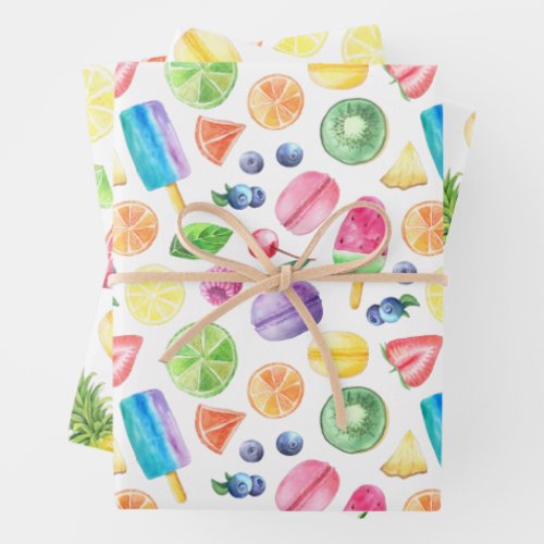 Fun Colorful Tutti Fruitti Tropical Wrapping Paper Sheets