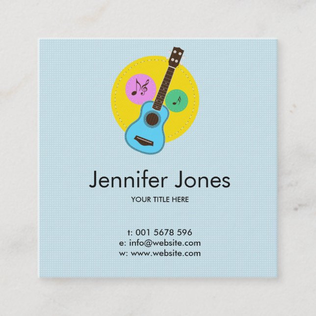 Fun colorful Ukuele and music notes Square Business Card (Front)