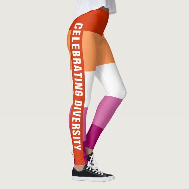 Fun Colorful Unique LGBTQ Lesbian Pride Flag Text Leggings (Right)