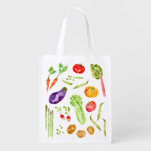 Fun colorful vegetables watercolor grocery bag