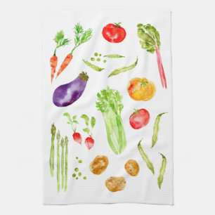 Fun colorful vegetables watercolor kitchen towel