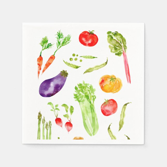 Fun colorful vegetables watercolor napkins (Front)