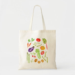 Fun colorful vegetables watercolor tote bag
