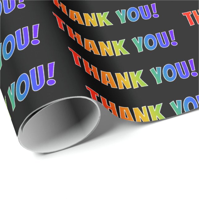 Fun, Colorful, Vibrant, Rainbow Look "THANK YOU!" Wrapping Paper (Roll Corner)